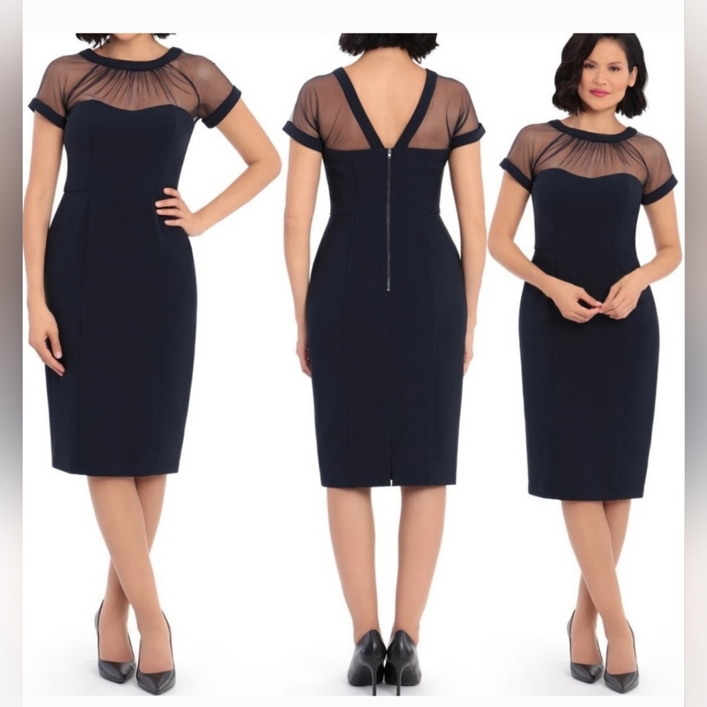 Maggy London Illusion Yoke Cocktail Dress Size 6 - Picture 3 of 8